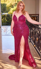 Robe de soirée ornée de dentelle à sequins