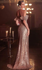 Short Sleeve Sequin Evening Dress