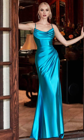Draped Cowl Satin Prom Dress