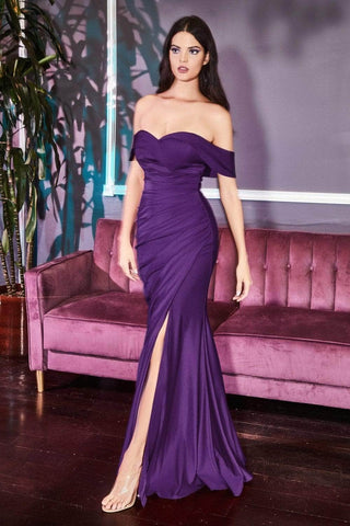 Off Shoulder Fitted Jersey Long Gown