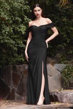 Robe longue cintrée en jersey à épaules dénudées