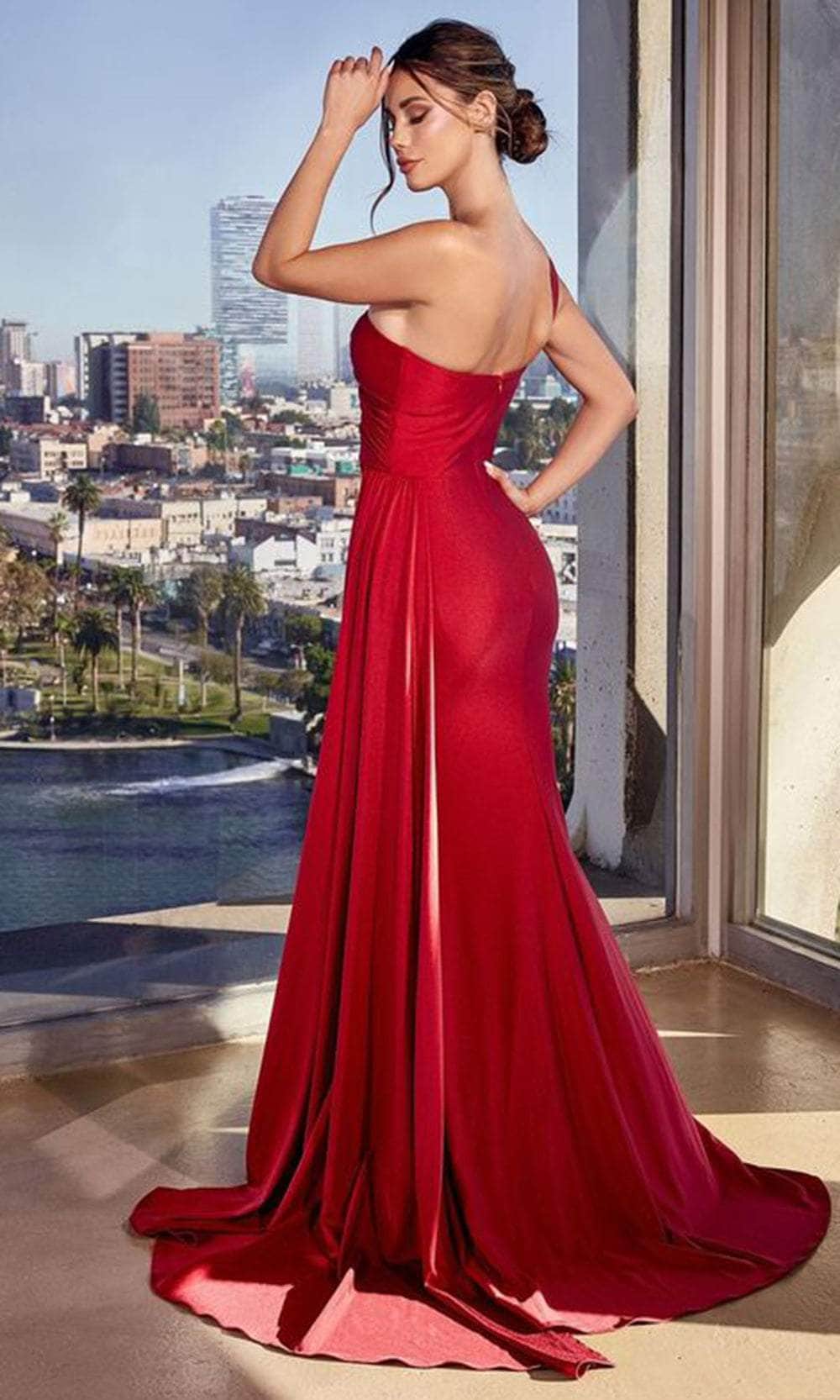 Ruched Bodice Asymmetric Prom Gown