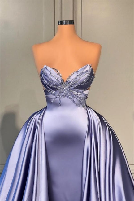 Robe de bal longue lavande à paillettes, coupe trapèze, sans manches, ornée de perles