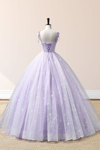 Lavender Tulle Straps Floor Length Evening Dress, Lavender A-Line Prom Dress