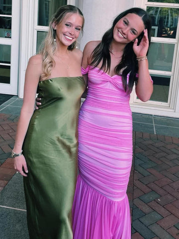 Sadia | Robe de bal longue rose à épaules dénudées et ourlet à volants 