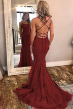 Robe de bal sirène bleu clair longue en dentelle dos nu