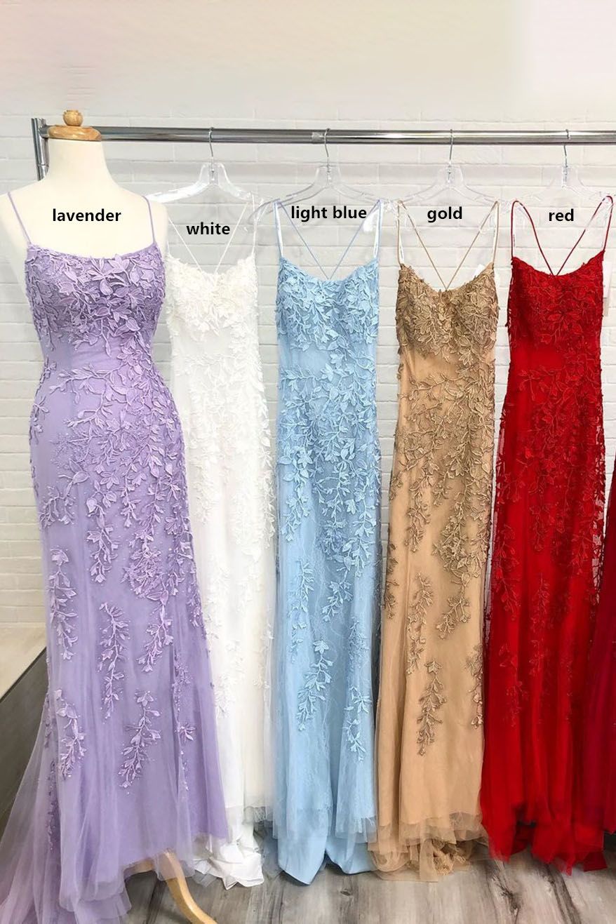 Robe de bal sirène bleu clair longue en dentelle dos nu