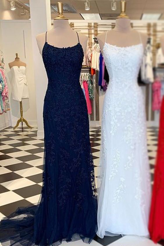 Robe de bal sirène bleu clair longue en dentelle dos nu
