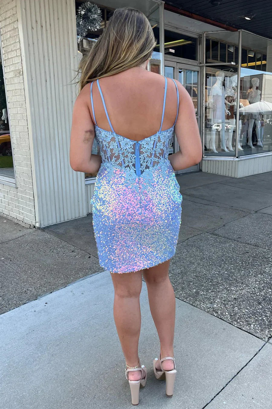 Bodycon Blue Sequins Lace Homecoming Dress