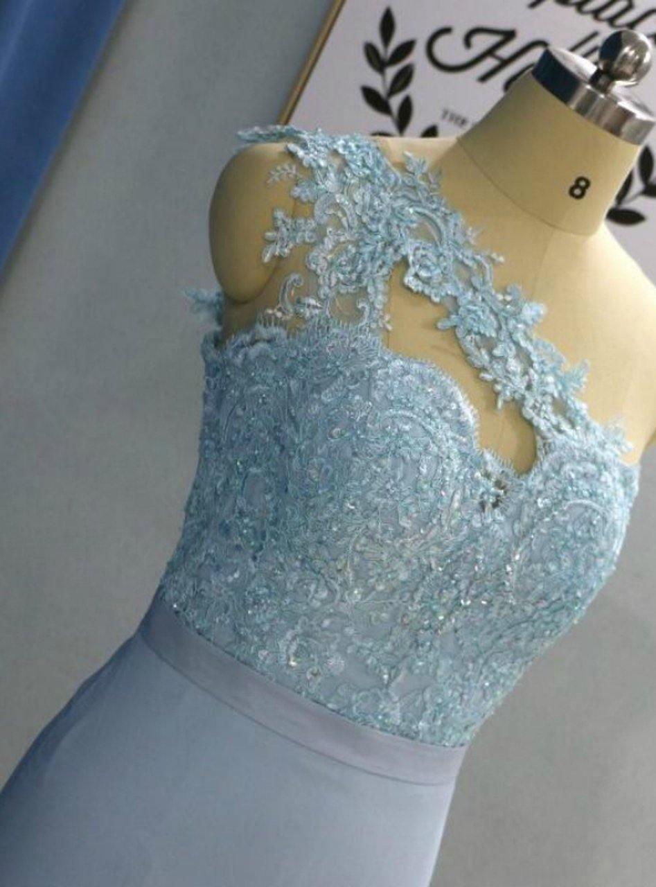 Robe de bal courte bleu ciel clair, longueur genou, asymétrique à une épaule, PD276