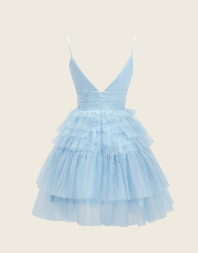 Vestido de fiesta de línea A con escote en V profundo y volantes