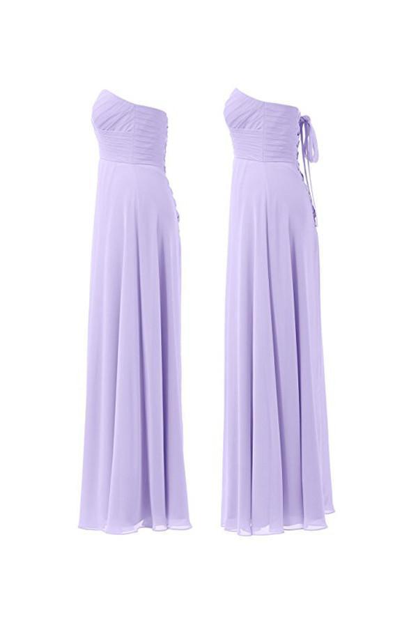 Vestido de dama de honor de gasa lila, largo hasta el suelo, para baile de graduación o noche BD005