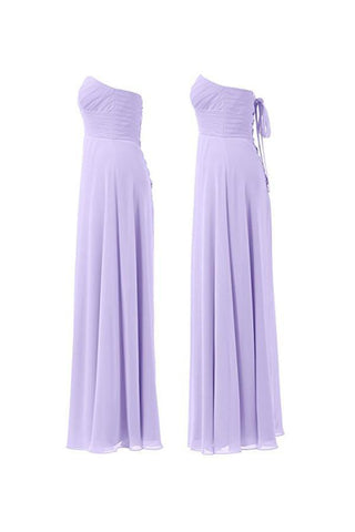 Lilac Chiffon Bridesmaid Dress Floor Length Prom Evening Gown BD005