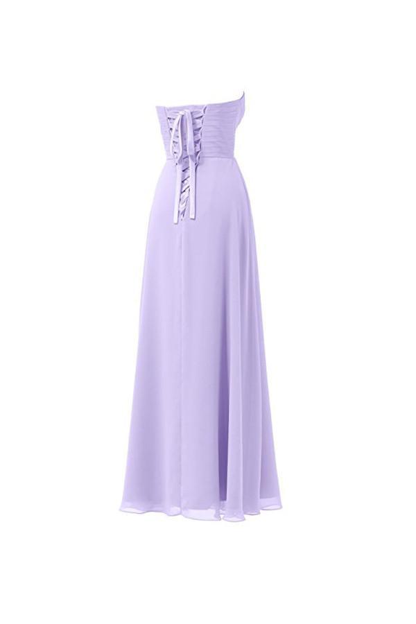 Vestido de dama de honor de gasa lila, largo hasta el suelo, para baile de graduación o noche BD005