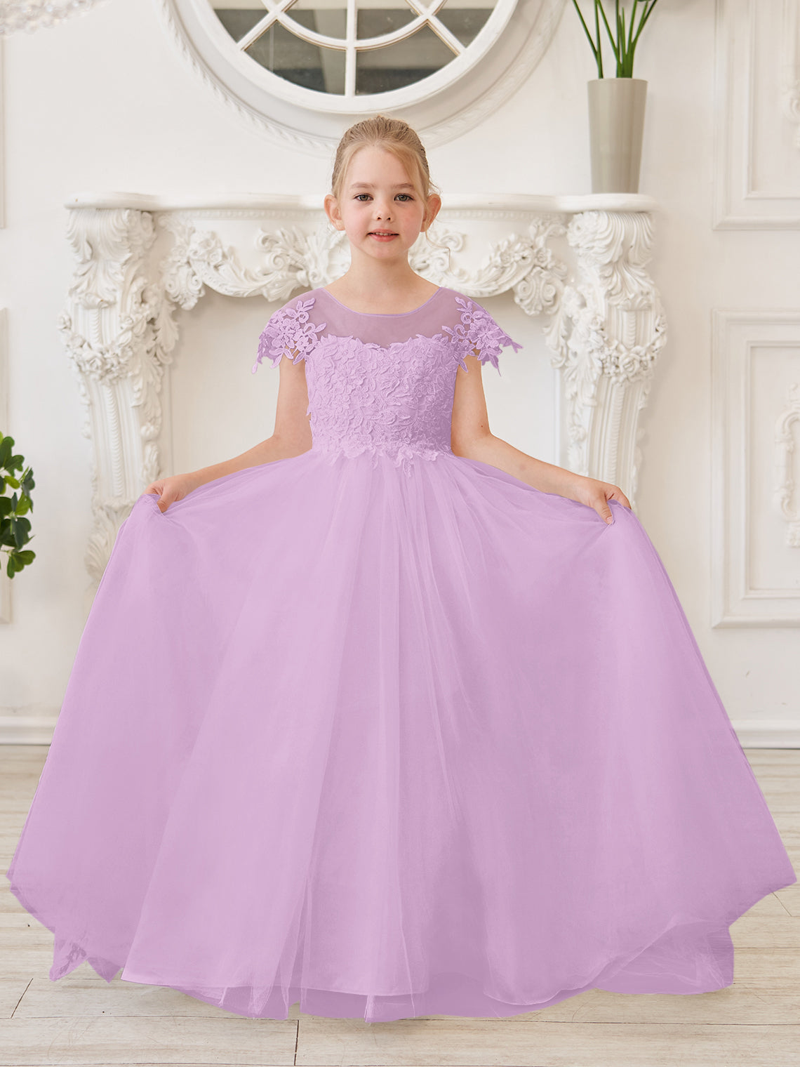 Vestido de niña de las flores para la Primera Comunión, color marfil, con cola desmontable estilo princesa. 