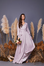 Vestido de fiesta largo con mangas abullonadas y purpurina para mujer, con abertura, ideal para eventos formales de noche (SYP01)