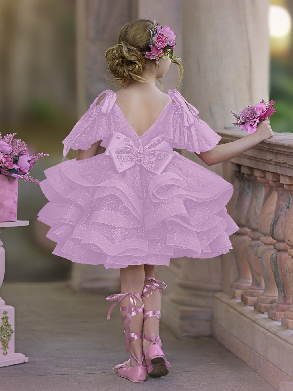 Vestido de princesa/vestido de tul hasta la rodilla para niña de las flores de cumpleaños