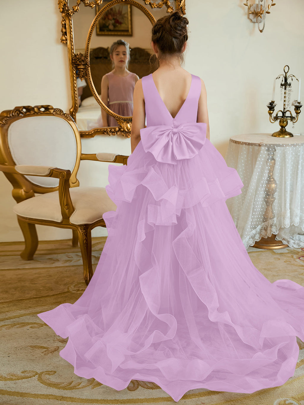 Vestido de princesa/vestido de princesa de satén y tul para niña de las flores 