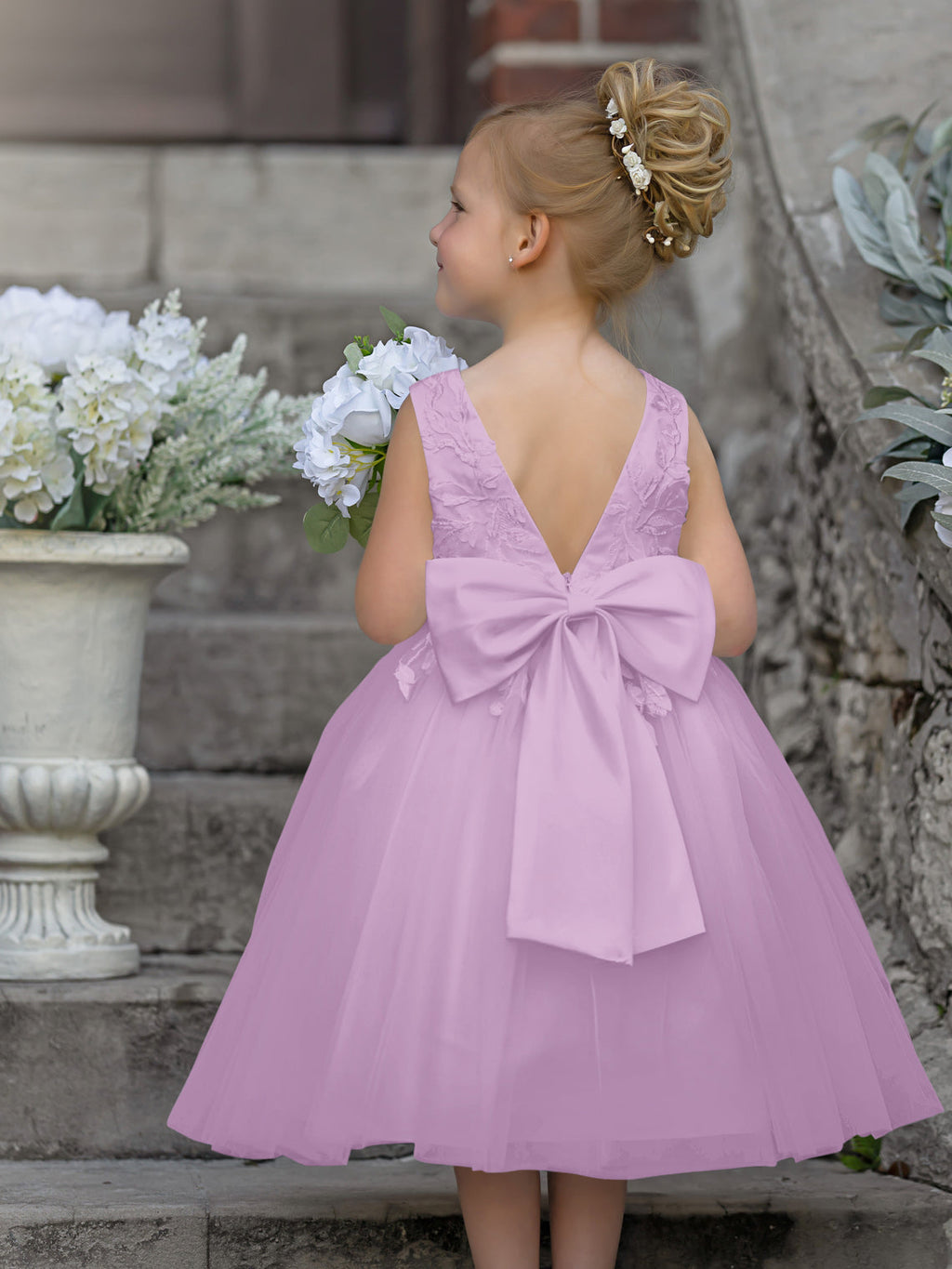 Robe de demoiselle d'honneur sans manches en dentelle et tulle, longueur genou 