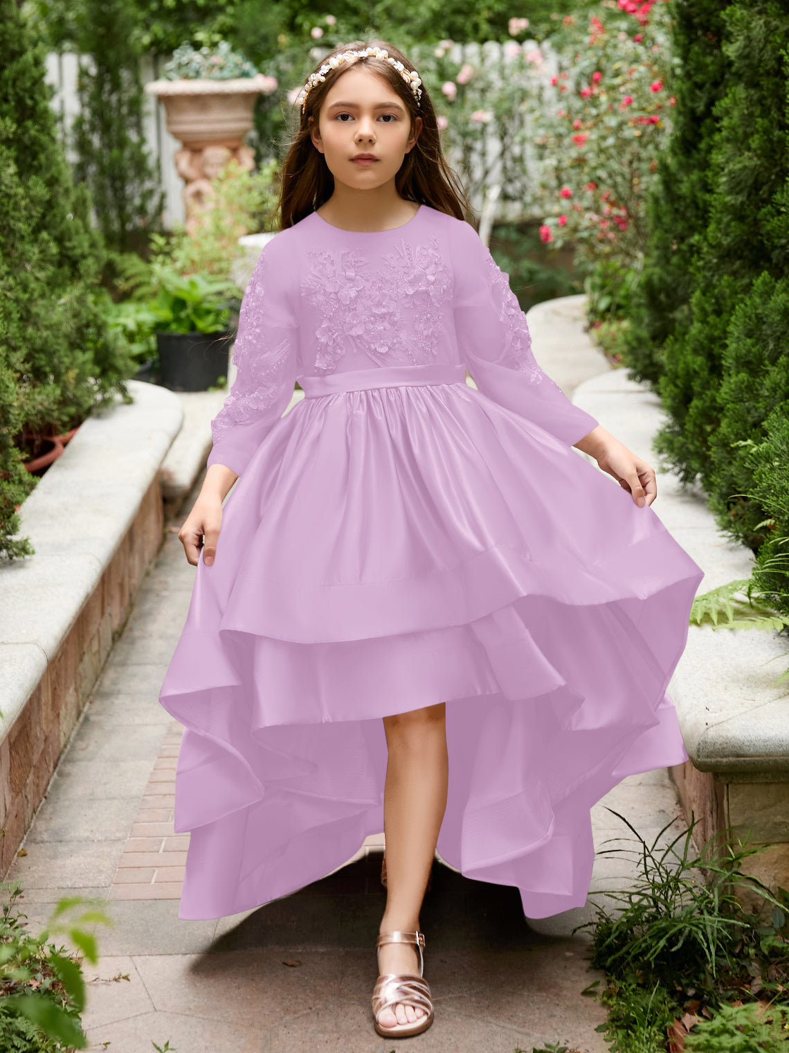 Vestido asimétrico de satén de corte A para niña de las flores 