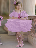 Vestido de princesa/vestido de tul hasta la rodilla para niña de las flores de cumpleaños