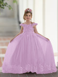 Vestido de gala/princesa rosa con cola de encaje para cumpleaños 