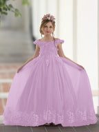 Vestido de gala/princesa rosa con cola de encaje para cumpleaños 