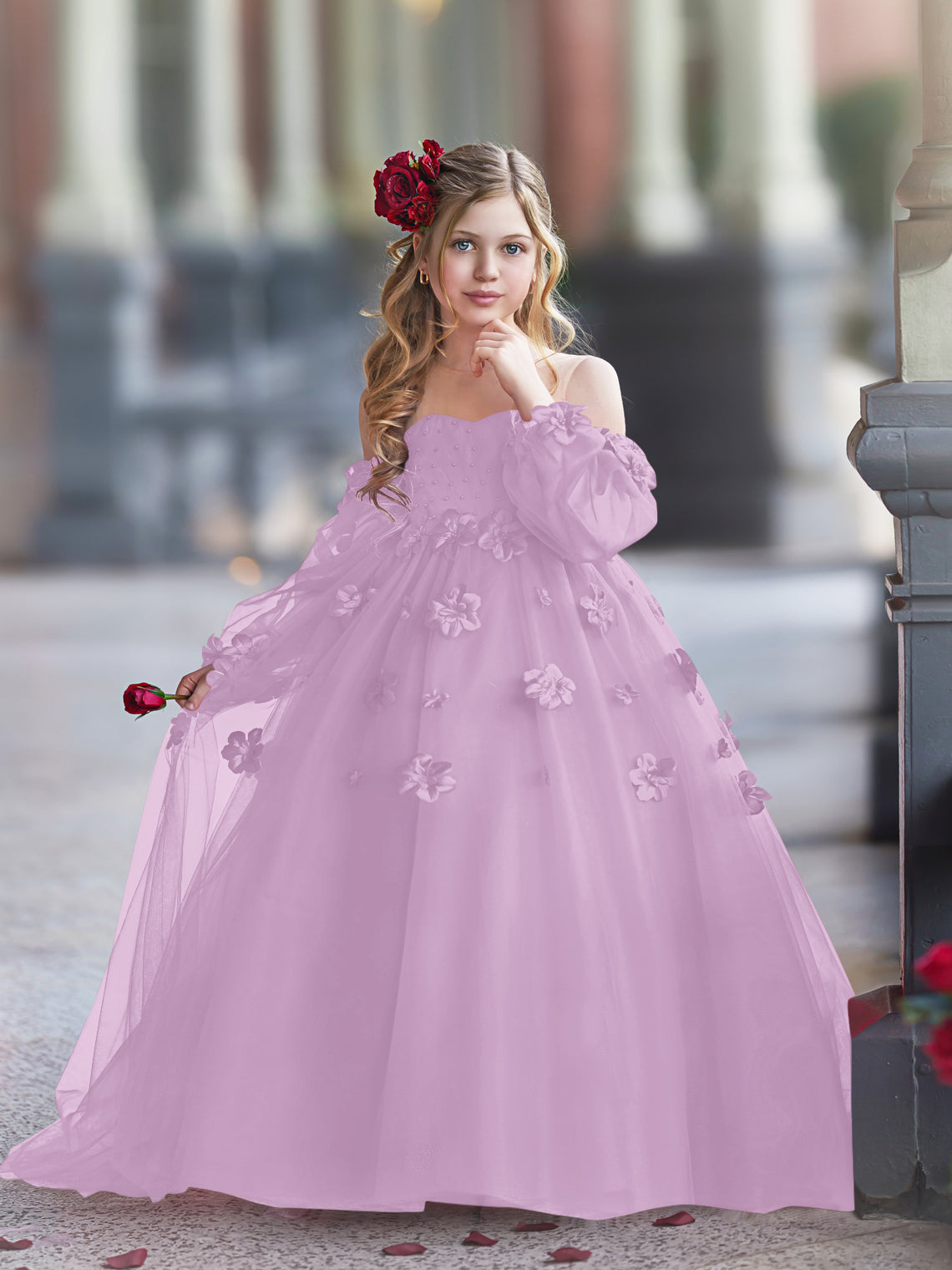 Vestidos de princesa con flores en 3D para niña 