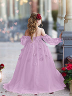 Vestidos de princesa con flores en 3D para niña 