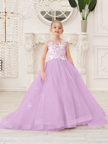 Elegante vestido de princesa sin mangas de tul para niña de las flores, corte en A 