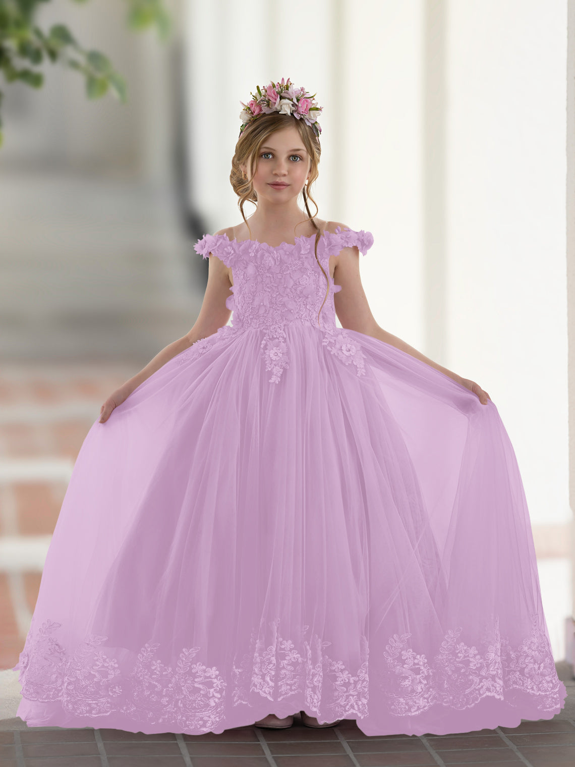 Vestido de gala/princesa rosa con cola de encaje para cumpleaños 
