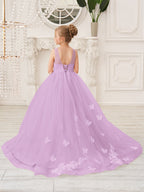 Elegante vestido de princesa sin mangas de tul para niña de las flores, corte en A 