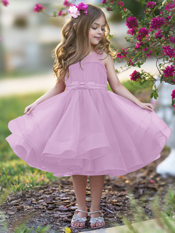 Vestido de princesa/vestido de tul hasta la rodilla para niña de las flores 