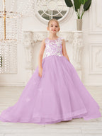 Elegante vestido de princesa sin mangas de tul para niña de las flores, corte en A 