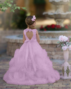 Vestido de niña de las flores de corte A, de satén y tul, hasta el suelo, con volantes en cascada. 