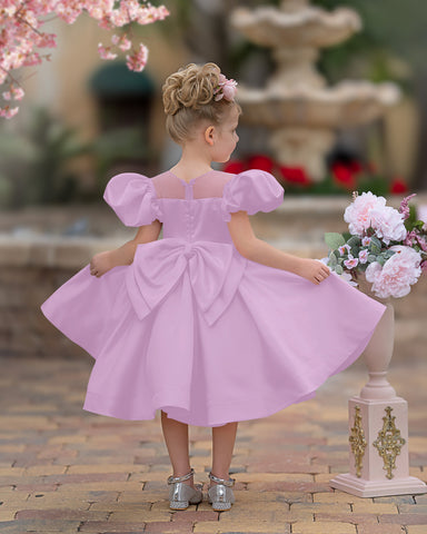 Vestido de princesa/vestido de princesa de satén hasta la rodilla para niña de las flores 