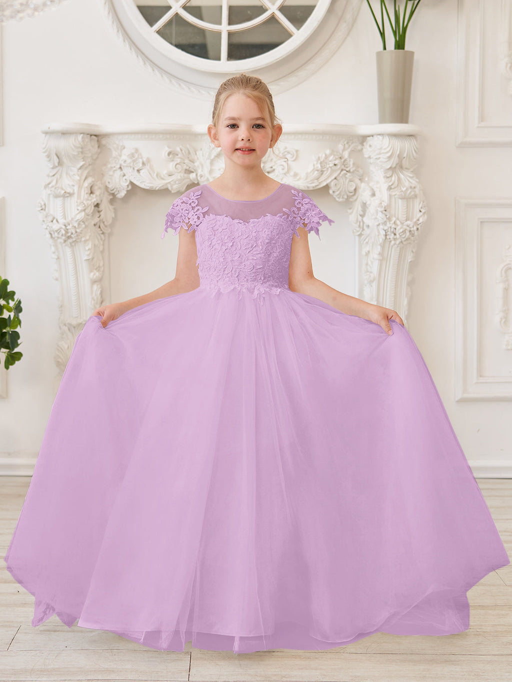 Vestido de niña de las flores para la Primera Comunión, color marfil, con cola desmontable estilo princesa. 