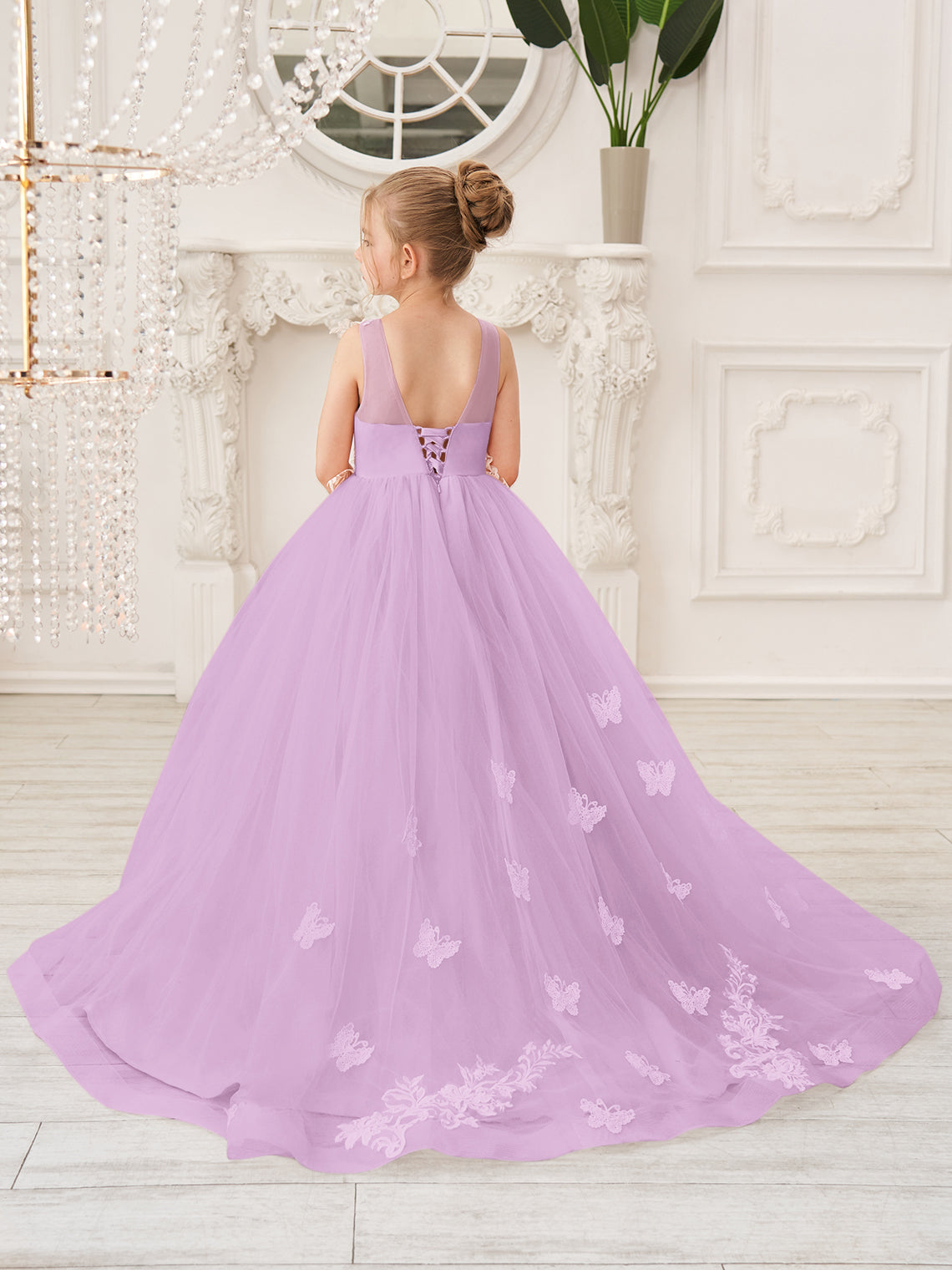 Elegante vestido de princesa sin mangas de tul para niña de las flores, corte en A 