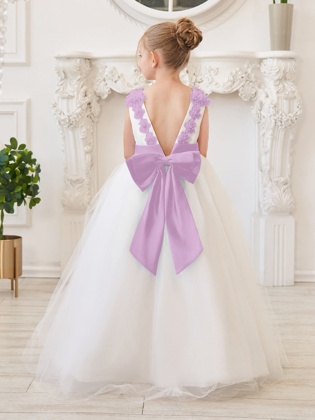 Vestido de princesa/de princesa con flores 3D de tul hasta el suelo, color marfil, para niña de las flores 