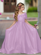 Robe de bal princesse élégante en satin ivoire avec traîne et nœud pour demoiselles d'honneur 