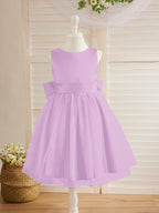 Vestido de princesa/vestido de princesa de satén y tul hasta la rodilla para niña de las flores 
