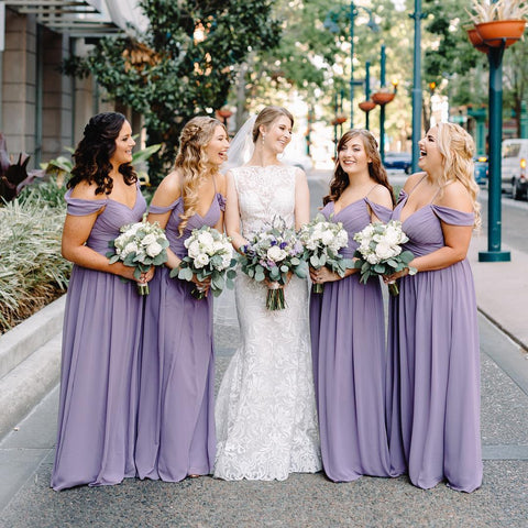 Baoleely Simple Purple Chiffon Long Bridesmaid Dresses Off the Shoulder