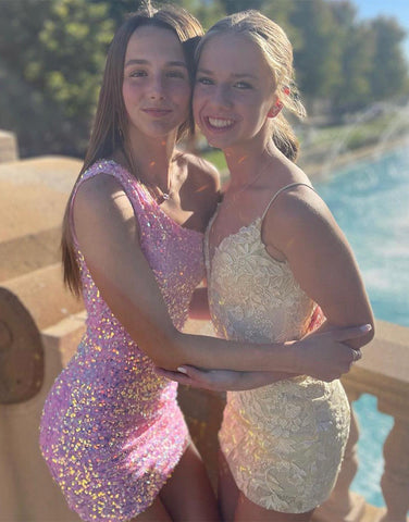 Sheath Lace Keyhole Back Homecoming Dress