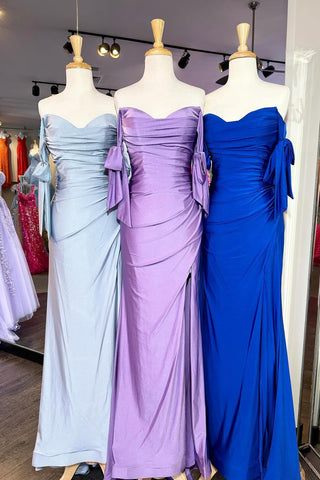 Lincoln | Robe de soirée longue sirène vert citron à épaules dénudées et froncée 