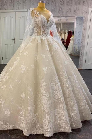 Vestido de novia largo de tul con lentejuelas y encaje, corte en A, apliques de barco