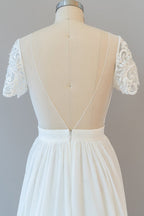Long A-line Chiffon Backless Wedding Dress with Sleeves