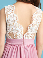 Robe de demoiselle d'honneur longue trapèze en mousseline, robe de demoiselle d'honneur junior en dentelle