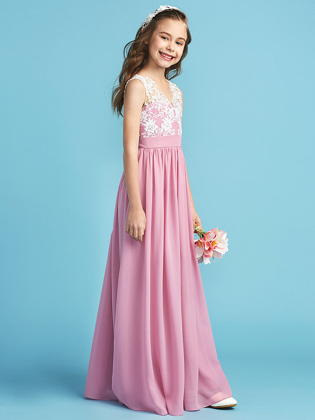 Vestidos largos de corte A de gasa para niña de las flores, vestidos de dama de honor junior de encaje