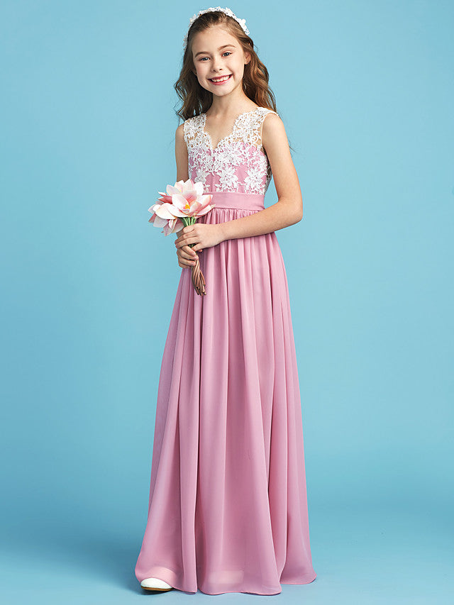 Vestidos largos de corte A de gasa para niña de las flores, vestidos de dama de honor junior de encaje
