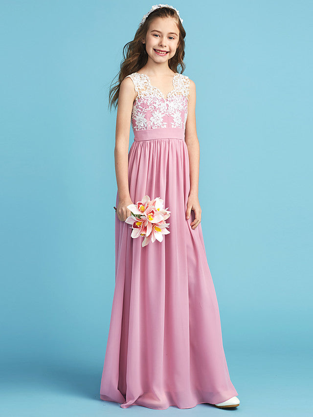 Vestidos largos de corte A de gasa para niña de las flores, vestidos de dama de honor junior de encaje